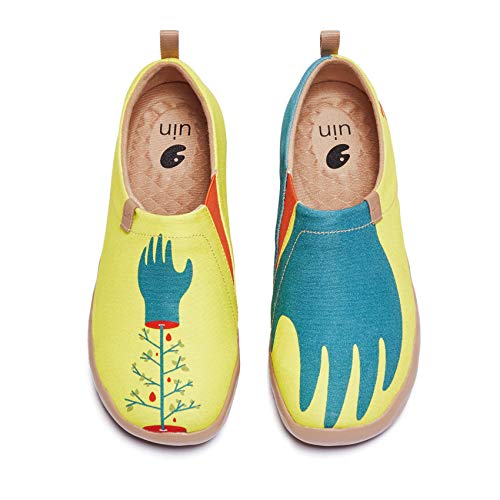 UIN Hands of Nature Damen Painted Slip On Schuhe Lässiger Reiseschuhe Segelschuhe Leicht Loafer Schuhe Canvas Gelb（41） von UIN
