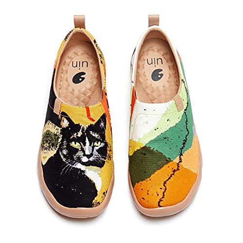 UIN Herren Slip Ons Schuhe Kunst Gemalt Loafer Lässige Wanderschuhe Leichtgewicht Bequeme kunstbemalte Reiseschuhe Toledo I - Black Cat (42.5) von UIN