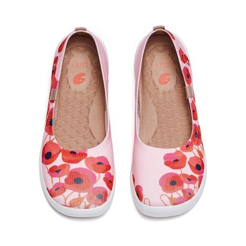 UIN Hibiscus Damen Geschlossene Ballerinas Bequeme Reiseturnschuhe Mode Wanderschuhe Slip On Schuhe Gestrickt Rot(3) von UIN