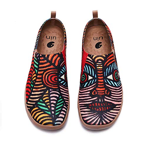 UIN Indian Girl Damen Painted Slip On Schuhe Lässiger Reiseschuhe Segelschuhe Leicht Loafer Schuhe Gestrickt Mehrfarbig（35.5） von UIN