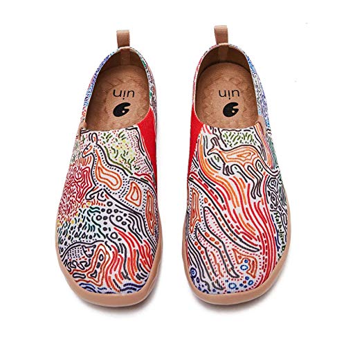 UIN Kangaroo Damen Wanderschuhe Bemalte Slip On Schuhe Gemütlich Reise Schuhe Leicht Loafer Schuhe Gestrickt Mehrfarbig(40.5) von UIN