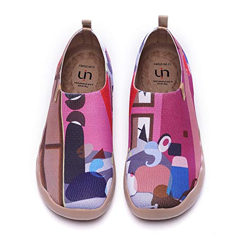 UIN Las Meninas Damen Gemalte Segeltuchschuhe Schmetterling Loafer Schuhe Slip-On Schuhe Mode Reiseschuhe Gestrickt Pink (41) von UIN