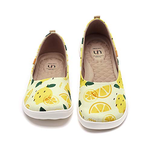 UIN Lemon Juice Damen Zitronensaft Geschlossene Ballerinas Bequeme Mode gemalte Wanderschuhe Slip On Schuhe Canvas Gelb(38) von UIN