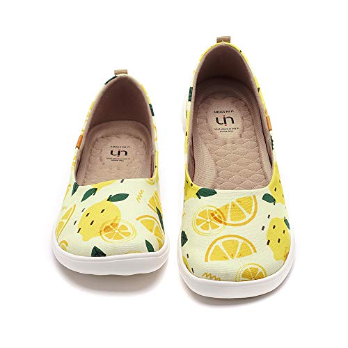 UIN Lemon Juice Damen Zitronensaft Geschlossene Ballerinas Bequeme Mode gemalte Wanderschuhe Slip On Schuhe Canvas Gelb(41) von UIN
