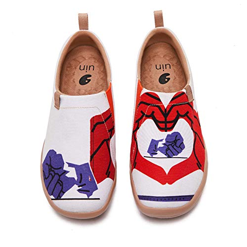 UIN Love Bravely Damen Painted Slip On Schuhe Lässiger Reiseschuhe Segelschuhe Leicht Loafer Schuhe Canvas Rot（41） von UIN