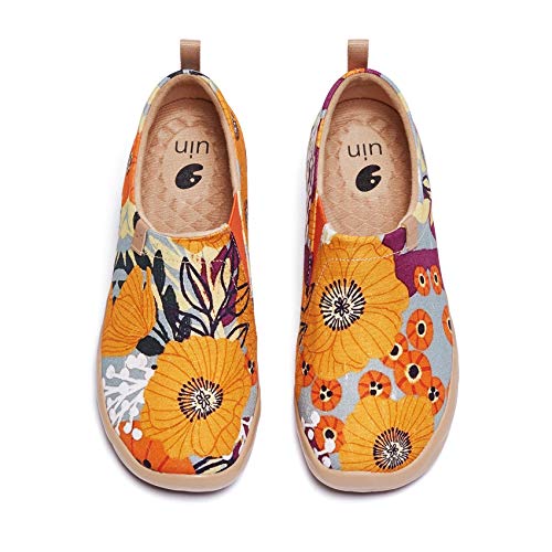 UIN Marigolds Damen Painted Slip On Schuhe Lässiger Reiseschuhe Segelschuhe Leicht Loafer Schuhe Canvas Orange（38.5） von UIN