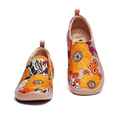 UIN Marigolds Damen Painted Slip On Schuhe Lässiger Reiseschuhe Segelschuhe Leicht Loafer Schuhe Canvas Orange（42） von UIN