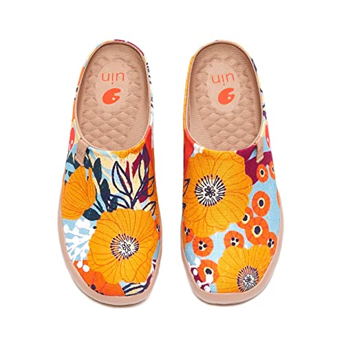 UIN Marigolds Malaga Slipper Damen Hausschuhe Lässige Wanderschuhe Leicht Loafer Schuhe Bemalter Reiseschuh Slip On Schuhe Canvas Pink(35.5) von UIN