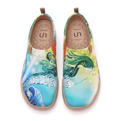 UIN Mermaid Damen Painted Slip On Schuhe Lässiger Meerjungfrau Fashional Sneaker Reiseschuhe Segelschuhe Canvas Grün（38.5） von UIN