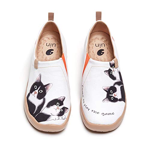 UIN Milky Kitty Damen Painted Slip On Schuhe Lässiger Reiseschuhe Segelschuhe Leicht Loafer Schuhe Canvas Katze（39） von UIN