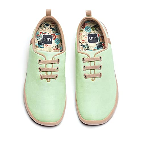 UIN Moguer Pastel Green Damen Painted Slip On Schuhe Lässiger Reiseschuhe Segelschuhe Leicht Loafer Schuhe Canvas Grün（37） von UIN