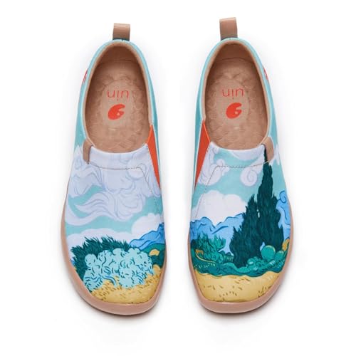 UIN National Gallery Van Gogh Wheatfield with Cypresses Damen Painted Slip On Schuhe Reiseschuhe Lässiger Segelschuhe Canvas Mehrfarbig(41) von UIN