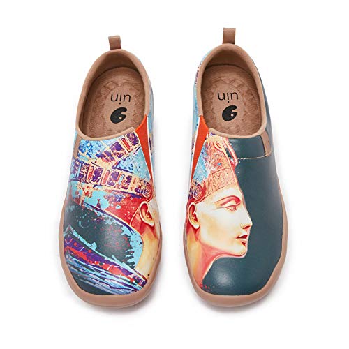 UIN Nefertiti Damen Mikrofaser Leder Painted Slip On Schuhe Lässiger Reiseschuhe Segelschuhe Blau（38.5） von UIN