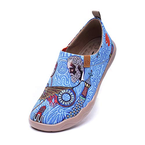 UIN Oh My Gaudí Herren Bequeme Reiseturnschuhe Mode gemalte Wanderschuhe Slip On Schuhe Canvas Blau(42) von UIN