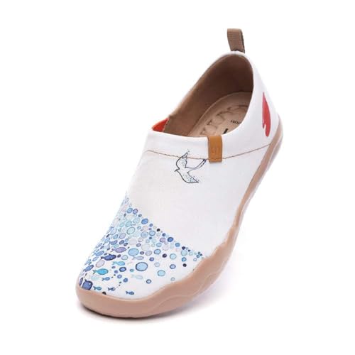 UIN Pacific Time Damen Bequeme Fisch Reiseturnschuhe Mode gemalte Wanderschuhe Slip On Schuhe Canvas（40） von UIN