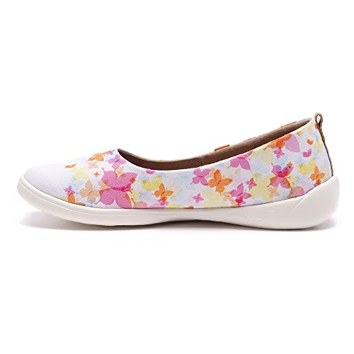 UIN Painted Butterflies Damen Schmetterling Ballerinas Lässige Wanderschuhe Leicht Loafer Schuhe Bemalter Reiseschuh Slip On Schuhe Canvas Weiß(36) von UIN