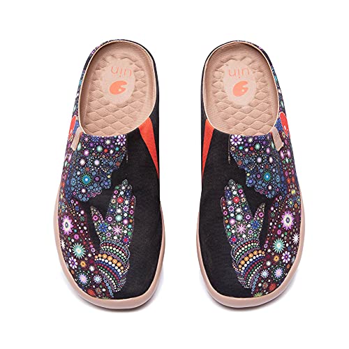UIN Pray for Goodness Slipper Damen Katze Hausschuhe Wanderschuhe Bemalte Slip On Schuhe Leicht Sneaker Schlupfschuh Gemütlich Reise Schuhe Canvas Mehrfarbig(41) von UIN