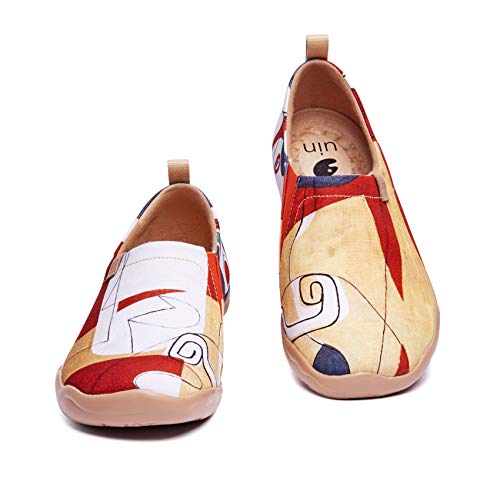 UIN Puzzle Herren Bequeme Reiseturnschuhe Mode gemalte Wanderschuhe Slip On Schuhe Canvas Weiß（42.5） von UIN