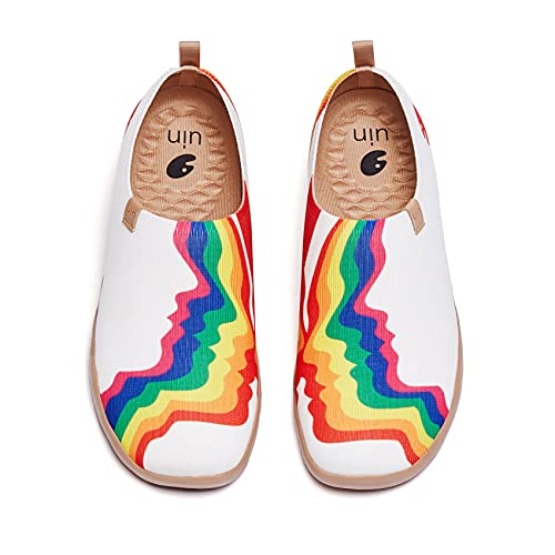 UIN Rainbow Glory Damen Painted Slip On Schuhe Reiseschuhe Lässiger Fashional Sneaker Segelschuhe Gestrickt Mehrfarbig Weiß(39) von UIN