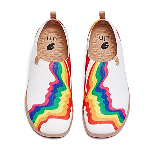 UIN Rainbow Glory Damen Painted Slip On Schuhe Reiseschuhe Lässiger Fashional Sneaker Segelschuhe Gestrickt Mehrfarbig Weiß(40) von UIN