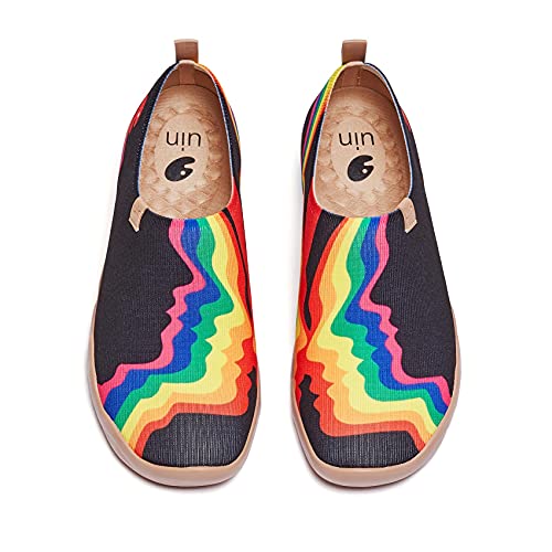 UIN Rainbow Love Herren Wanderschuhe Bemalte Slip On Schuhe Leicht Sneaker Schlupfschuh Gemütlich Reise Schuhe Gestrickt Schwarz(42.5) von UIN