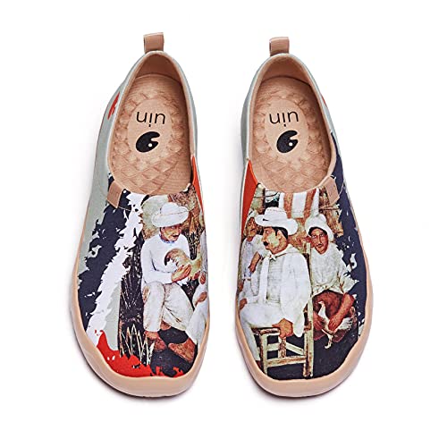 UIN Rural Life Herren Bequeme Reiseturnschuhe Mode gemalte Wanderschuhe Slip On Schuhe Canvas Mehrfarbig（45） von UIN