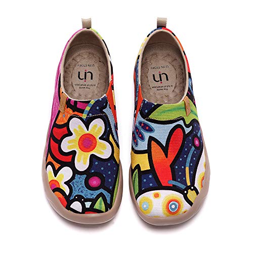 UIN Secret Garden Damen Bequeme Reiseturnschuhe Mode gemalte Wanderschuhe Slip On Schuhe Canvas（37.5） von UIN