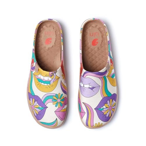 UIN Slipper Damen Hausschuhe Bequeme Reiseturnschuhe Mode gemalte Wanderschuhe Slip On Schuhe Clogs Pantoletten Malaga-Hippie Allure (37) von UIN