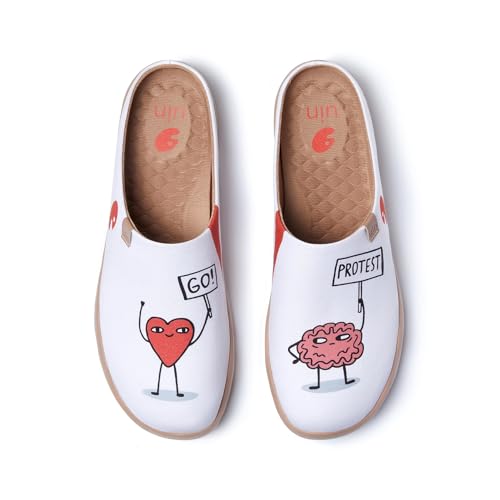 UIN Slipper Damen Hausschuhe Bequeme Reiseturnschuhe Mode gemalte Wanderschuhe Slip On Schuhe Clogs Pantoletten Malaga-Love Wins (38.5) von UIN