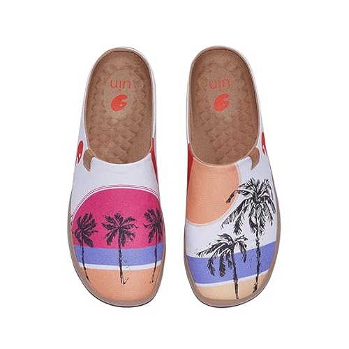 UIN Slipper Damen Hausschuhe Bequeme Reiseturnschuhe Mode gemalte Wanderschuhe Slip On Schuhe Malaga-Record The Pink 3 (36) von UIN