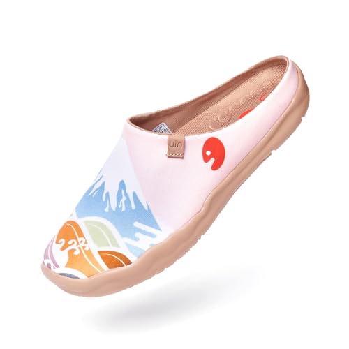 UIN Spring in Mount Fuji Slipper Damen Hausschuhe Lässige Wanderschuhe Leicht Loafer Schuhe Bemalter Reiseschuh Slip On Schuhe Canvas Pink(41) von UIN