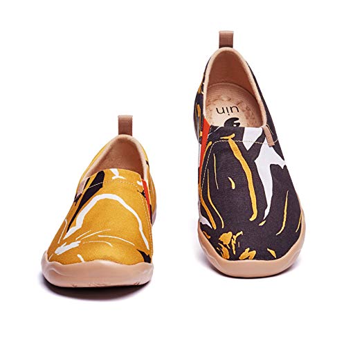 UIN Stamen Herren Bequeme Reiseturnschuhe Mode gemalte Wanderschuhe Slip On Schuhe Canvas Schwarz（43） von UIN