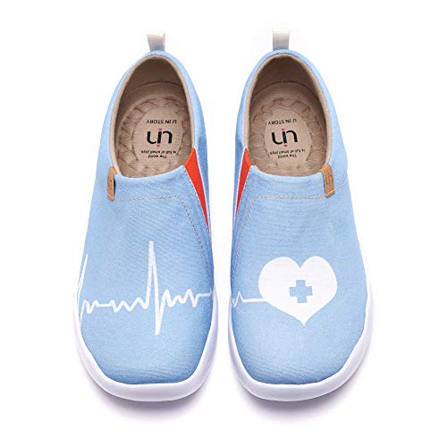 UIN Stand by Me Damen Slip On Schuhe Lässige Wanderschuhe Leicht Loafer Schuhe Bemalter Reiseschuh Canvas Blau（36） von UIN