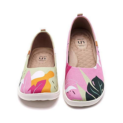 UIN Summer Jungle Damen Sommerdschungel Ballerinas Painted Slip On Schuhe Lässiger Reiseschuhe Segelschuhe Canvas Pink(35) von UIN