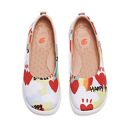 UIN Summer Rainbow Damen Geschlossene Ballerinas Wanderschuhe Bemalte Slip On Schuhe Gemütlich Reise Schuhe Canvas Rot(42) von UIN