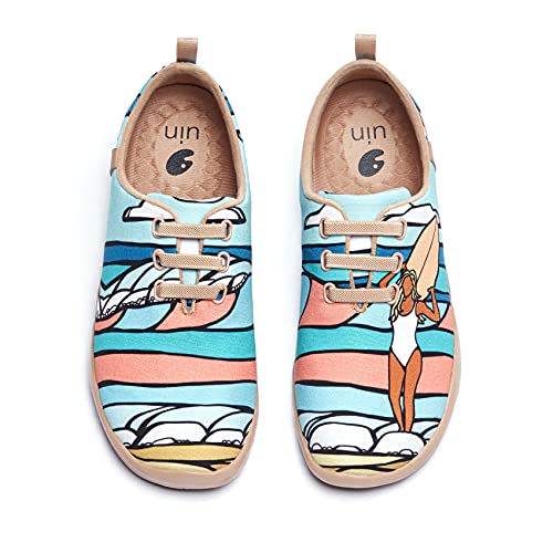 UIN Sunbathing Damen Painted Slip On Schuhe Lässiger Reiseschuhe Segelschuhe Leicht Loafer Schuhe Canvas Mehrfarbig（41） von UIN