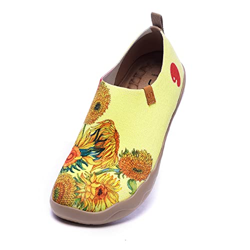 UIN Sunflower Damen Sonnenblume Wanderschuhe Bemalte Slip On Schuhe Leicht Sneaker Schlupfschuh Gemütlich Reise Schuhe Gestrickt Gelb（37） von UIN