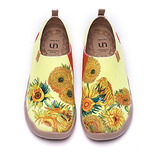 UIN Sunflower Damen Sonnenblume Wanderschuhe Bemalte Slip On Schuhe Leicht Sneaker Schlupfschuh Gemütlich Reise Schuhe Gestrickt Gelb（38） von UIN