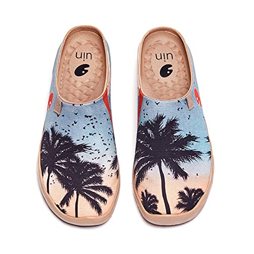 UIN Sunset Coconut Slipper Herren Hausschuhe Lässige Wanderschuhe Leicht Loafer Schuhe Bemalter Reiseschuh Slip On Schuhe Canvas Grün(40) von UIN