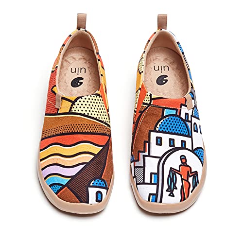 UIN Sunset in Santorini Damen Painted Slip On Schuhe Lässiger Reiseschuhe Segelschuhe Leicht Loafer Schuhe Canvas Mehrfarbig（40） von UIN