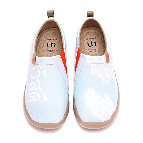 UIN Thai Smile Damen Wanderschuhe Bemalte Slip On Schuhe Leicht Sneaker Schlupfschuh Gemütlich Reise Schuhe Canvas Blau(36) von UIN
