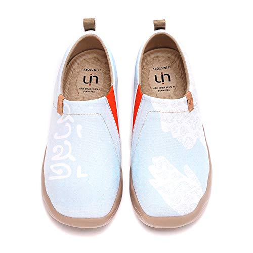 UIN Thai Smile Damen Wanderschuhe Bemalte Slip On Schuhe Leicht Sneaker Schlupfschuh Gemütlich Reise Schuhe Canvas Blau(38) von UIN