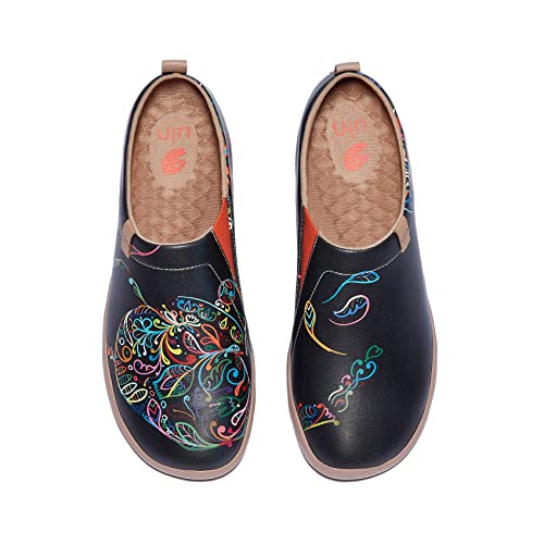 UIN The Magic Pot Damen Leicht Sneakers Loafer Schuhe Bequeme Mode gemalte Wanderschuhe Slip On Schuhe Mikrofaser Leder （37） von UIN