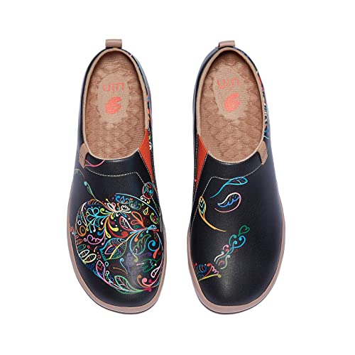 UIN The Magic Pot Damen Leicht Sneakers Loafer Schuhe Bequeme Mode gemalte Wanderschuhe Slip On Schuhe Mikrofaser Leder （38） von UIN