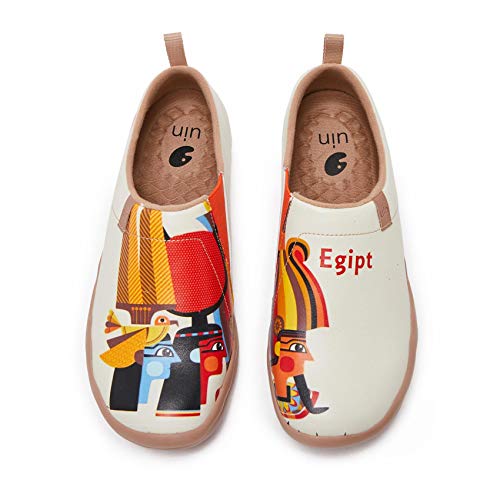 UIN The Pharaoh’s Family Damen Leicht Sneakers Loafer Schuhe Bequeme Mode gemalte Wanderschuhe Slip On Schuhe Mikrofaser Leder Gelb（39） von UIN