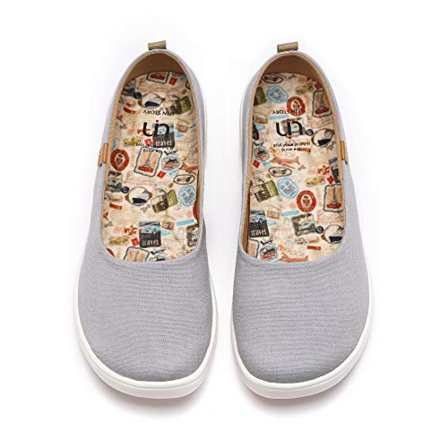 UIN Valencia Canvas Grey Damen Bequeme Ballerinas Wanderschuhe Slip On Schuhe Canvas Grau（36） von UIN