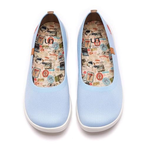 UIN Valencia Knitted Light Blue Damen Bequeme Ballerinas Wanderschuhe Slip On Schuhe Gestrickt Blau(38) von UIN