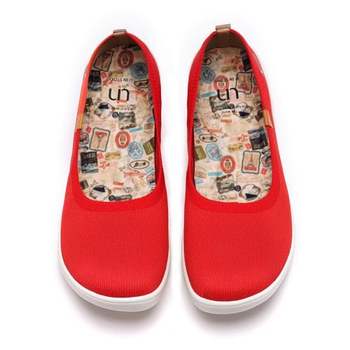 UIN Valencia Knitted Red Damen Ballerinas Painted Slip On Schuhe Lässiger Fashional Reiseschuhe Segelschuhe Gestrickt Rot(40) von UIN