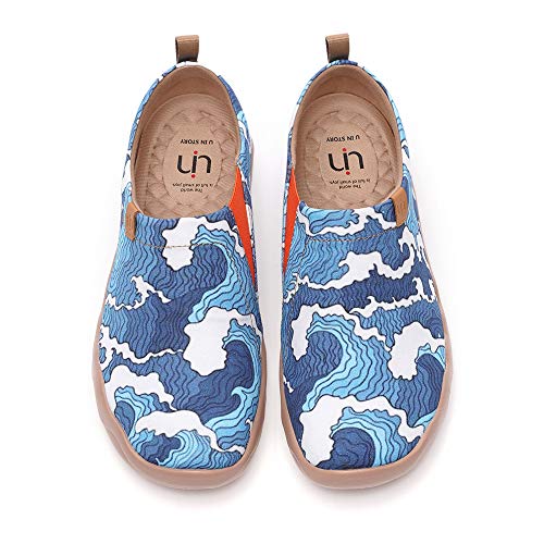UIN Wave Herren Bequeme Reiseturnschuhe Mode gemalte Wanderschuhe Slip On Schuhe Canvas Weiß（42） von UIN