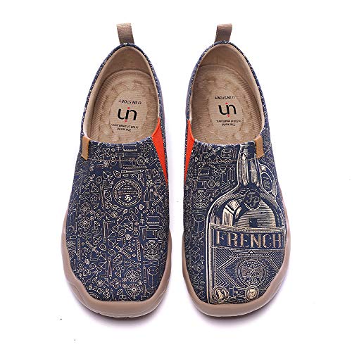 UIN Wine Not Herren Bequeme Reiseturnschuhe Mode gemalte Wanderschuhe Slip On Schuhe Canvas Blau(45) von UIN